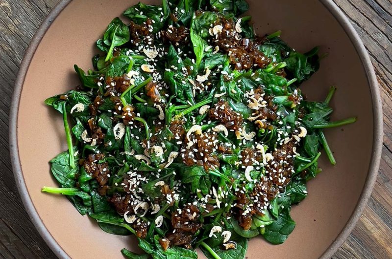 Quick-Wilted Soy Shallot Spinach