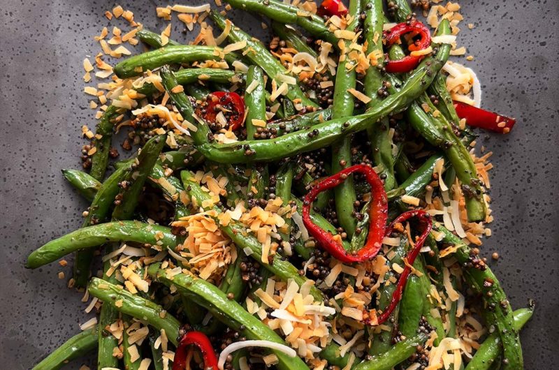 Coconut Green Beans with Black and Brown Mustard Seeds