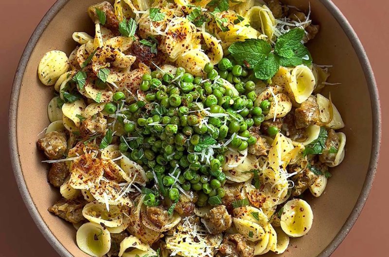 Orecchiette with Italian Sausage and Pickled Peas