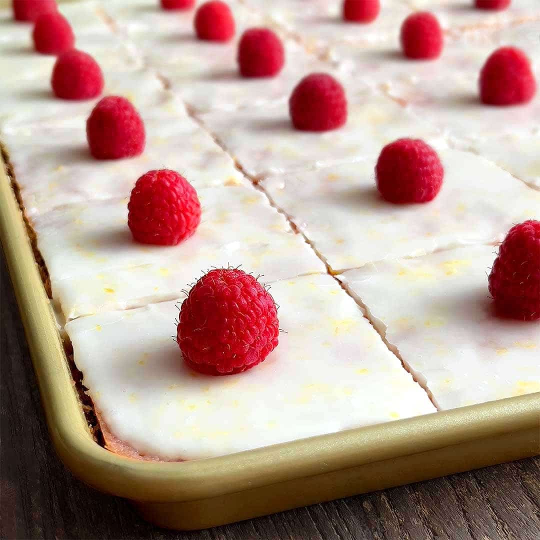 Vanilla Raspberry Sheet Cake  Marias Kitchen