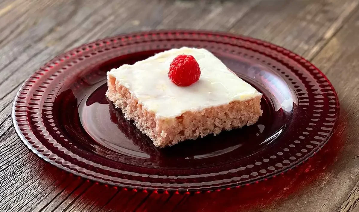Slice of Raspberry Lemon Sheet Cake