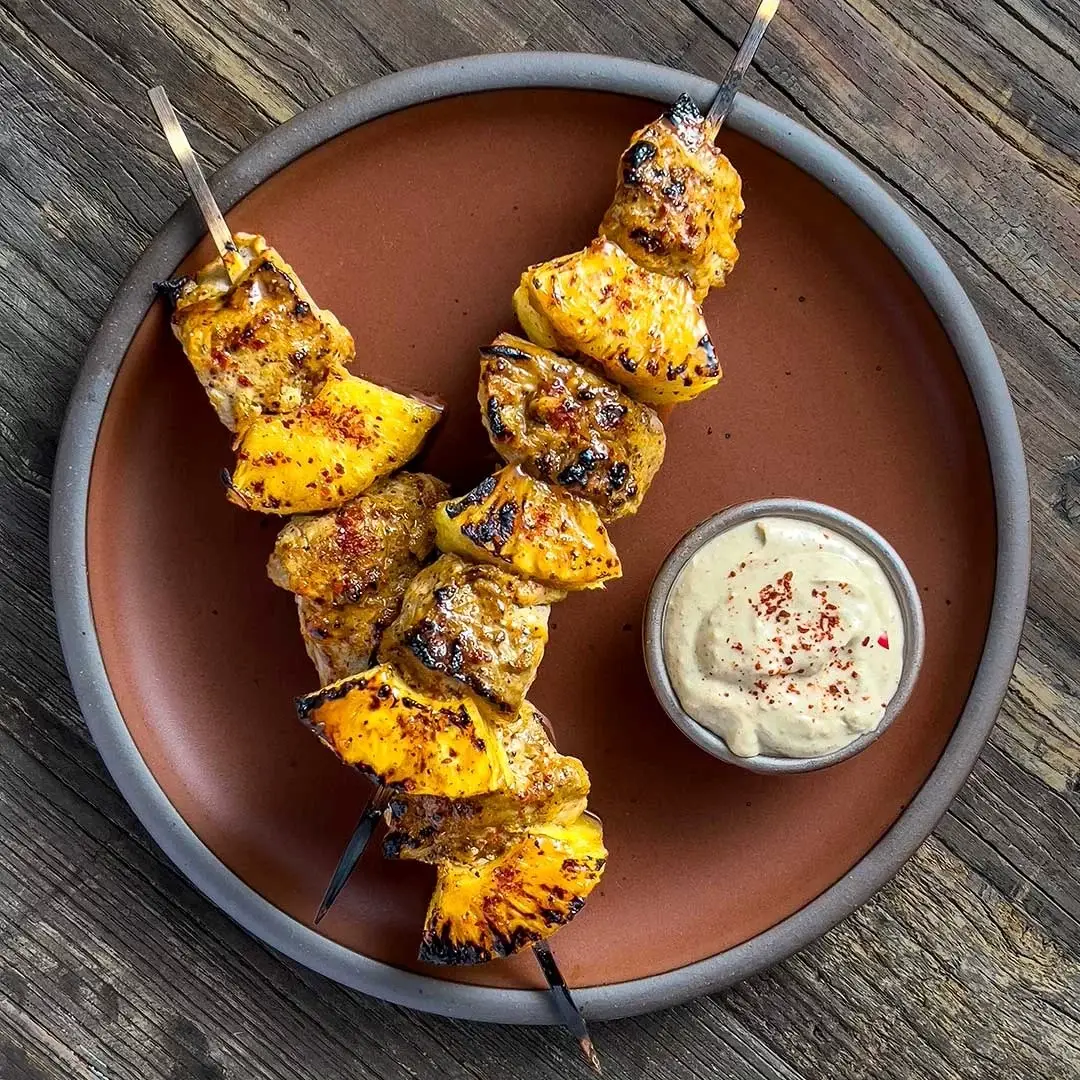 Pork, Pineapple, and Pomegranate Molasses Kebabs