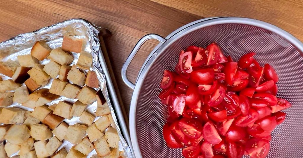 bread cubes and fresh tomatoes for panzanella