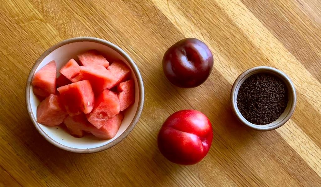 Ingredients for Plum and Watermelon Salad with Fried Halloumi