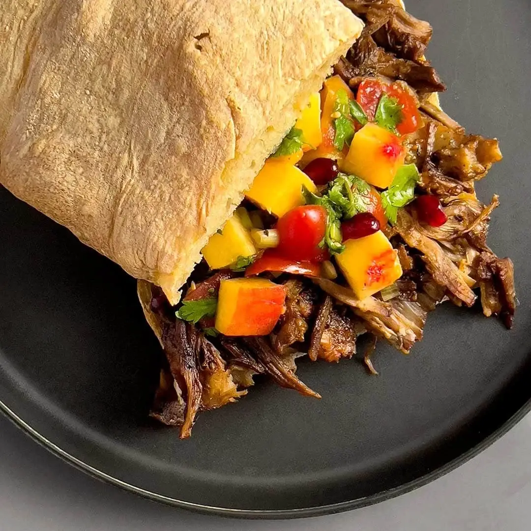 Chili-Rubbed Pork Shoulder Sandwiches with Peach Salsa