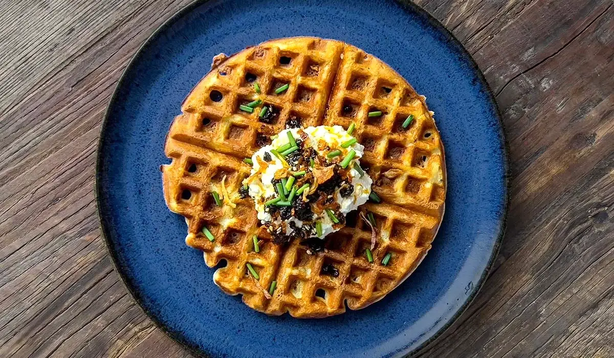 Savory Waffles with Ricotta and Chili Crisp