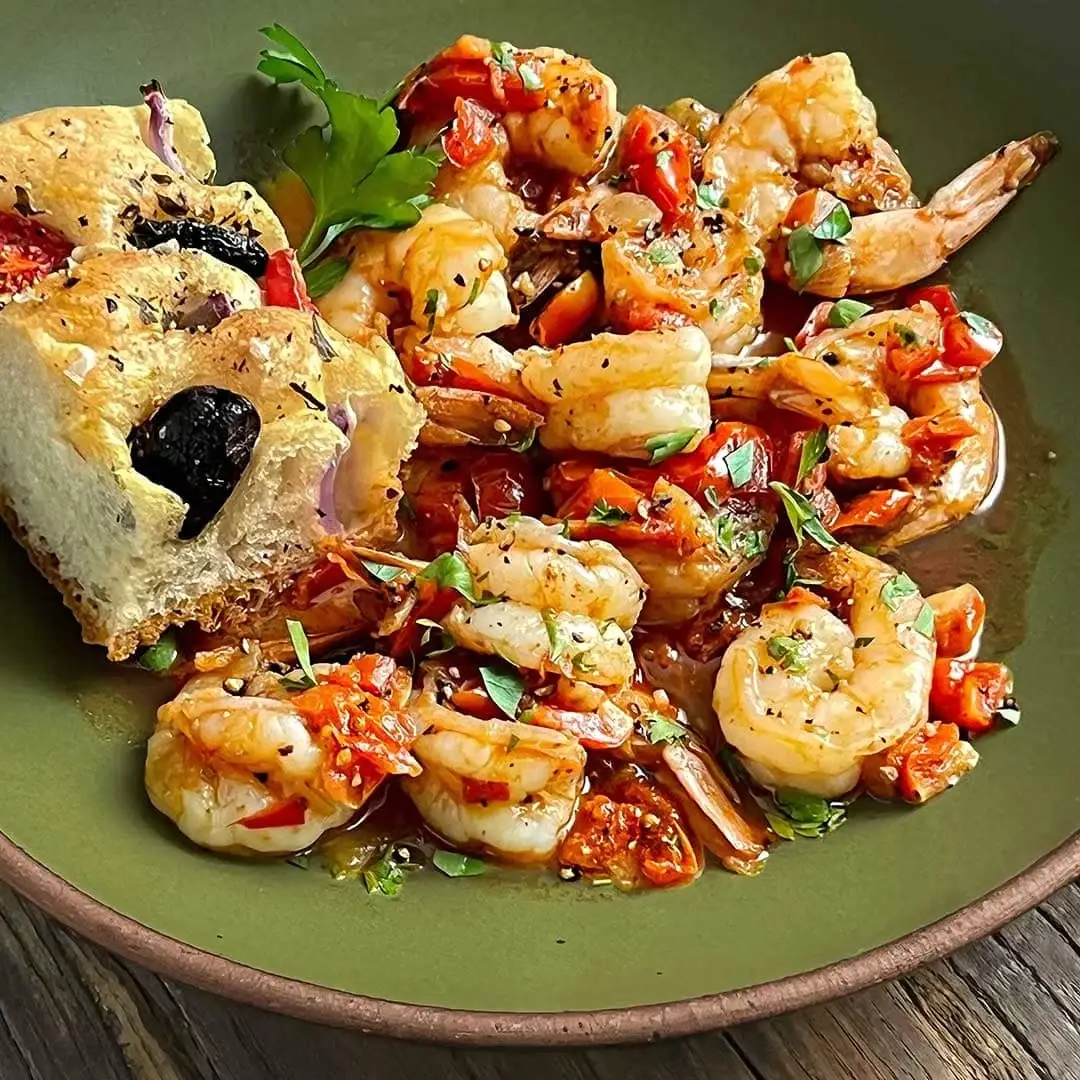 Tomato and Chili Shrimp with The Ultimate Focaccia