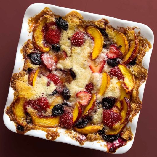 Peach, Cherry, and Strawberry Brown Butter Cobbler