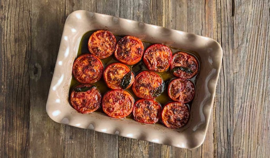 Sumac and Maple Roasted Tomatoes in Pan