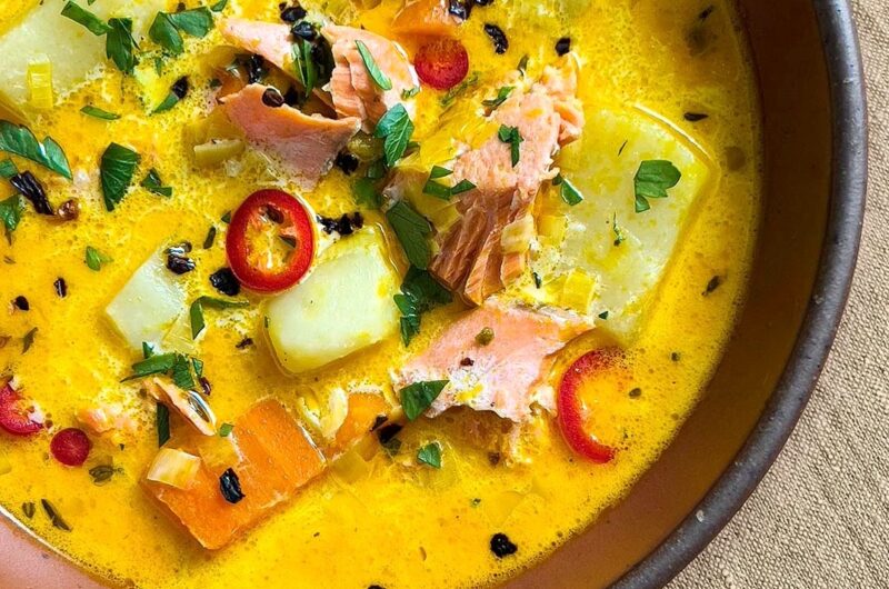 Salmon Soup with Red Palm Oil