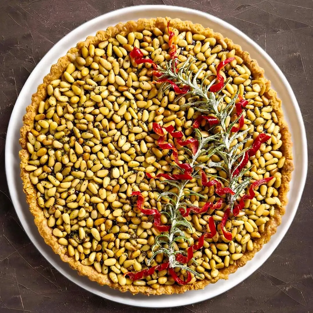 Chocolate and Chili Pine Nut Tart