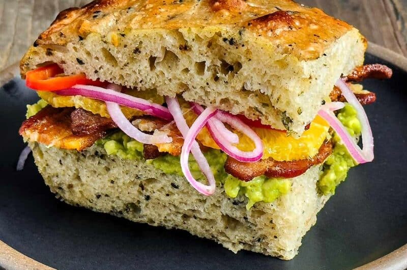 Bacon, Avocado, Pickled Onion, and Sliced Orange Sandwich on Talami Bread