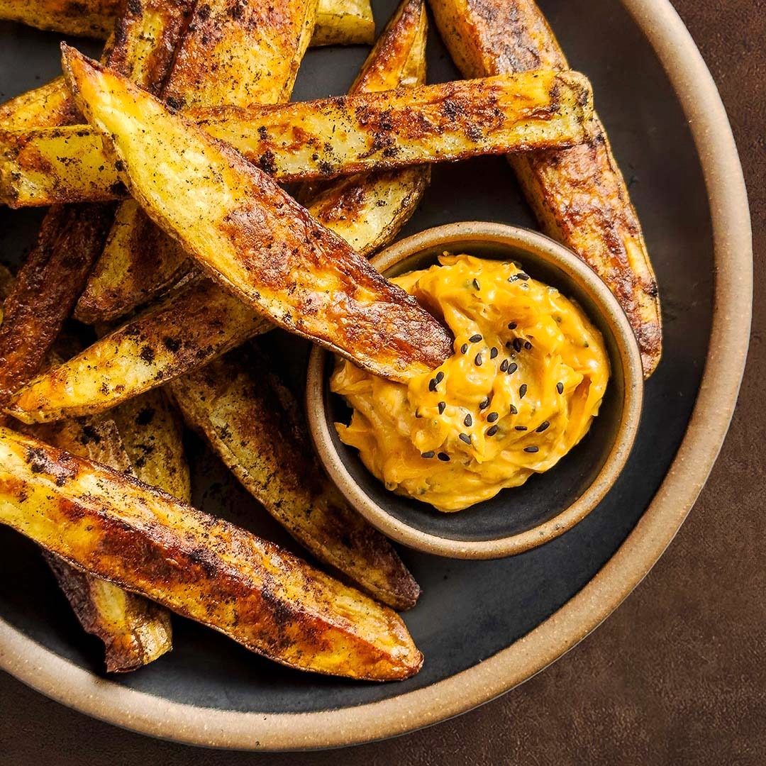 Oven Baked Black Lime Fries with Smoky Tomato Aioli
