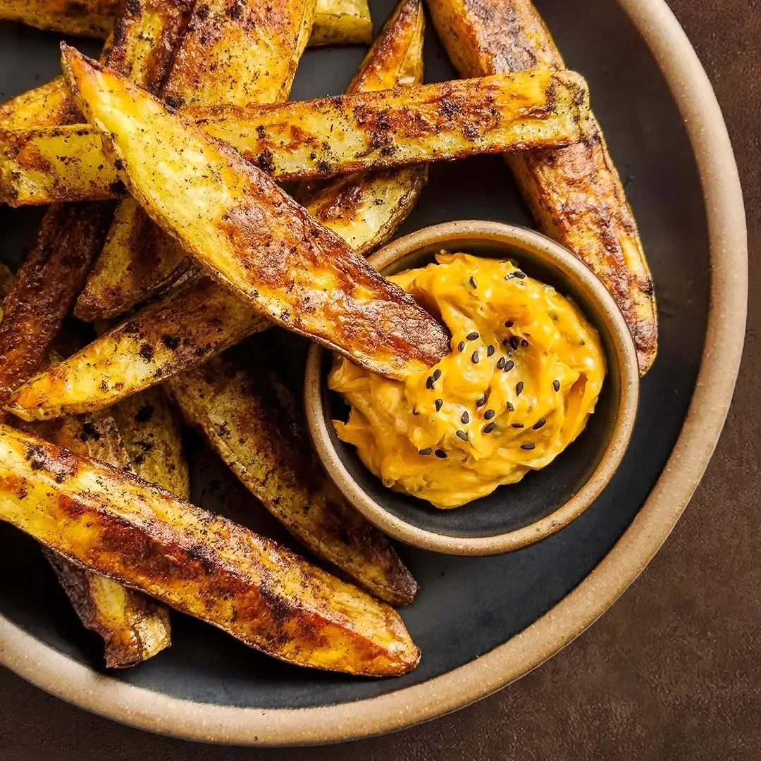 Baked Black Lime Fries with Smoky Tomato Aioli