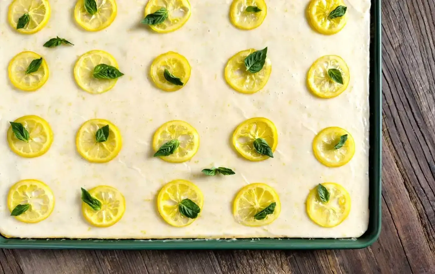 Lemon Basil Sheet Cake in Pan