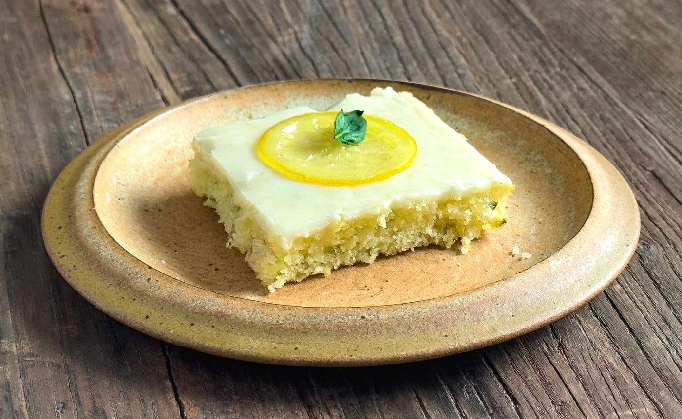 Slice of Lemon Basil Sheet Cake