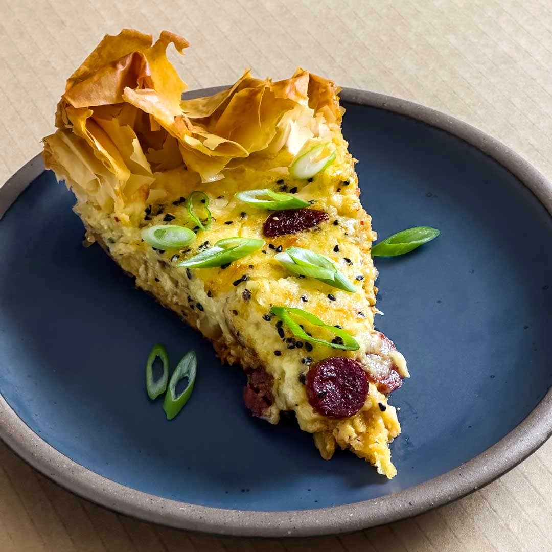 Cheddar Pie with Kimchi and Chinese Sausage