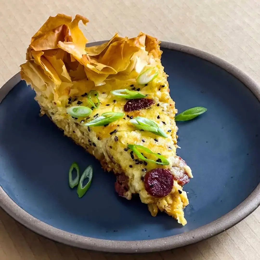Cheddar Pie with Kimchi and Chinese Sausage
