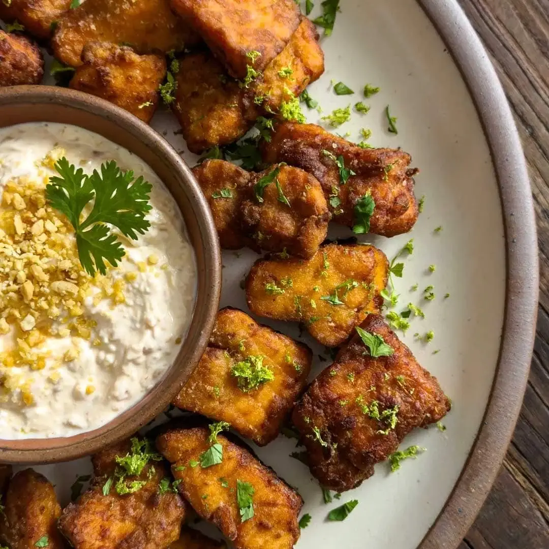 Fried Salmon with Peanut Yogurt Sauce