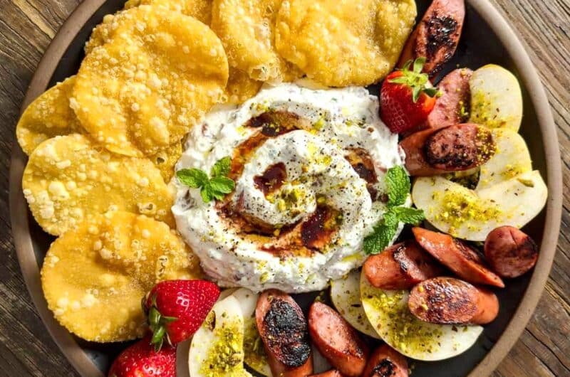 Slow-Roasted Strawberry Ricotta with Fried Dumpling Wrappers