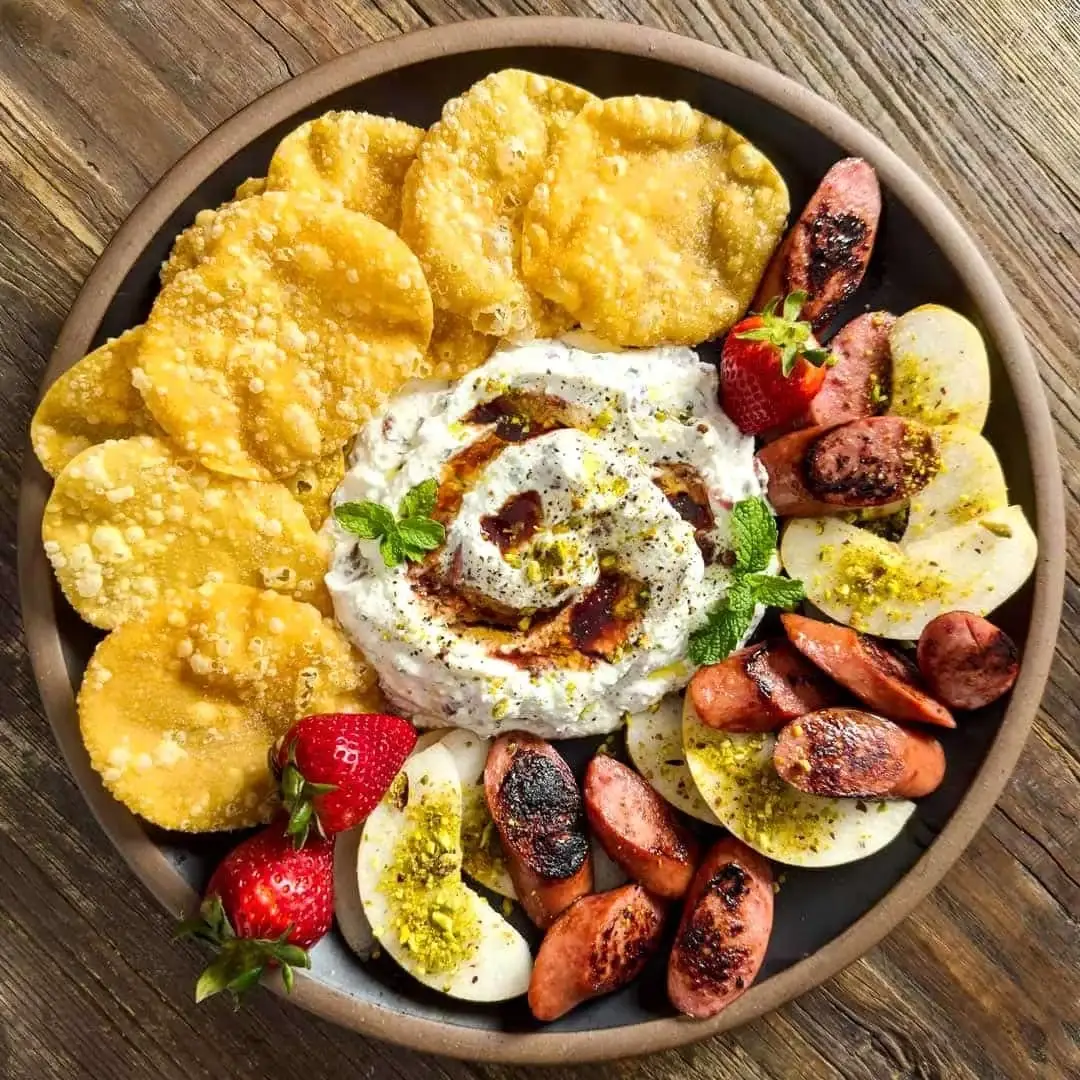 Slow-Roasted Strawberry Ricotta with Fried Dumpling Wrappers