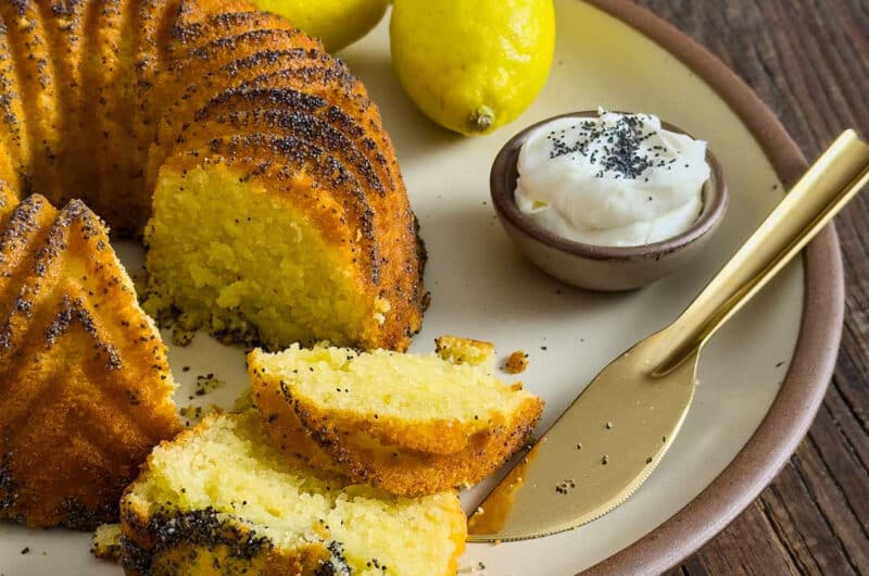 Lemon and Poppy Seed Olive Oil Cake with Crème Fraîche