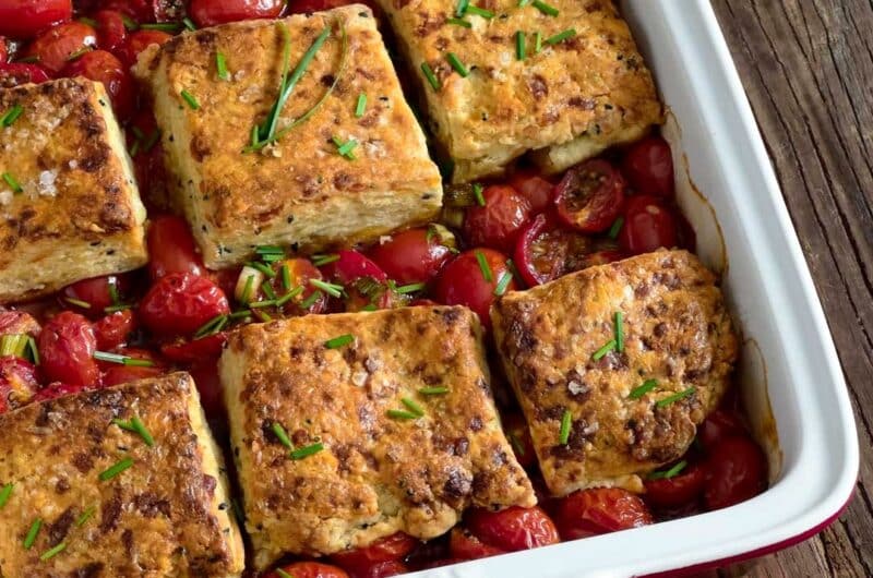 Savory Tomato Cobbler with Cheddar Cream Biscuits