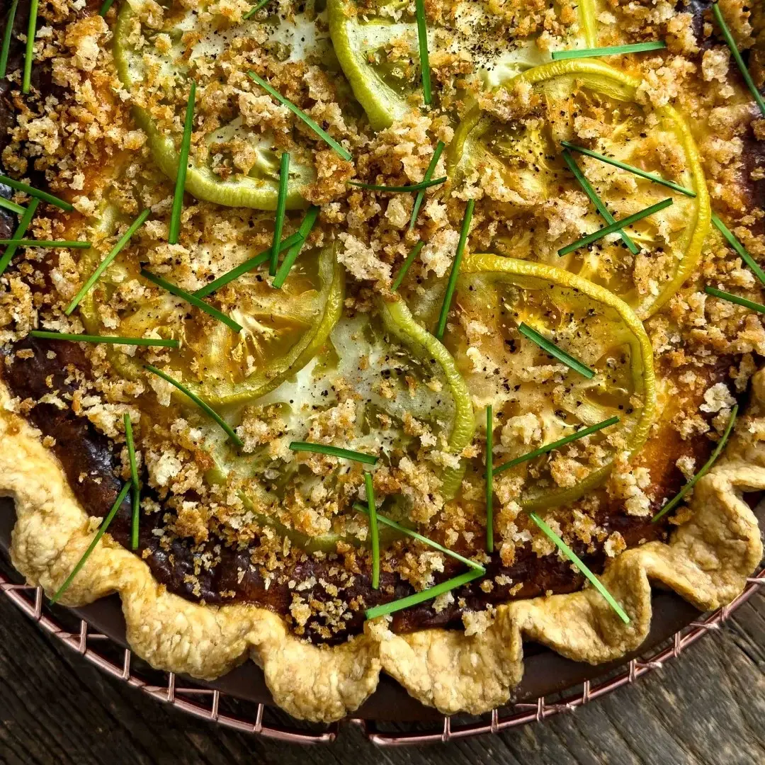Green Tomato Pie with Bacon and Panko Crumbs