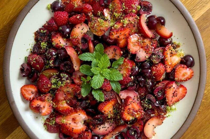 Red Fruit Salad with Lime and Chili Syrup