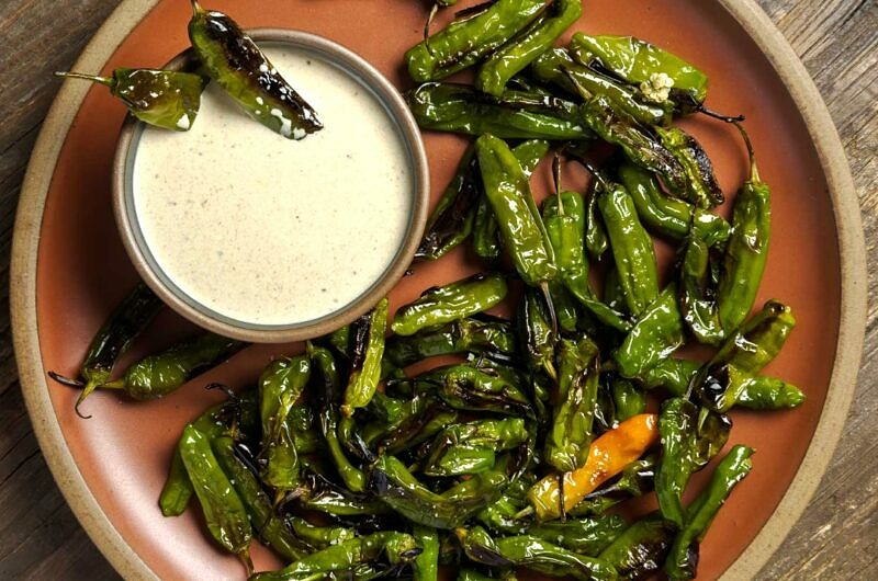 Charred Shishito Peppers with Anchovy Cream