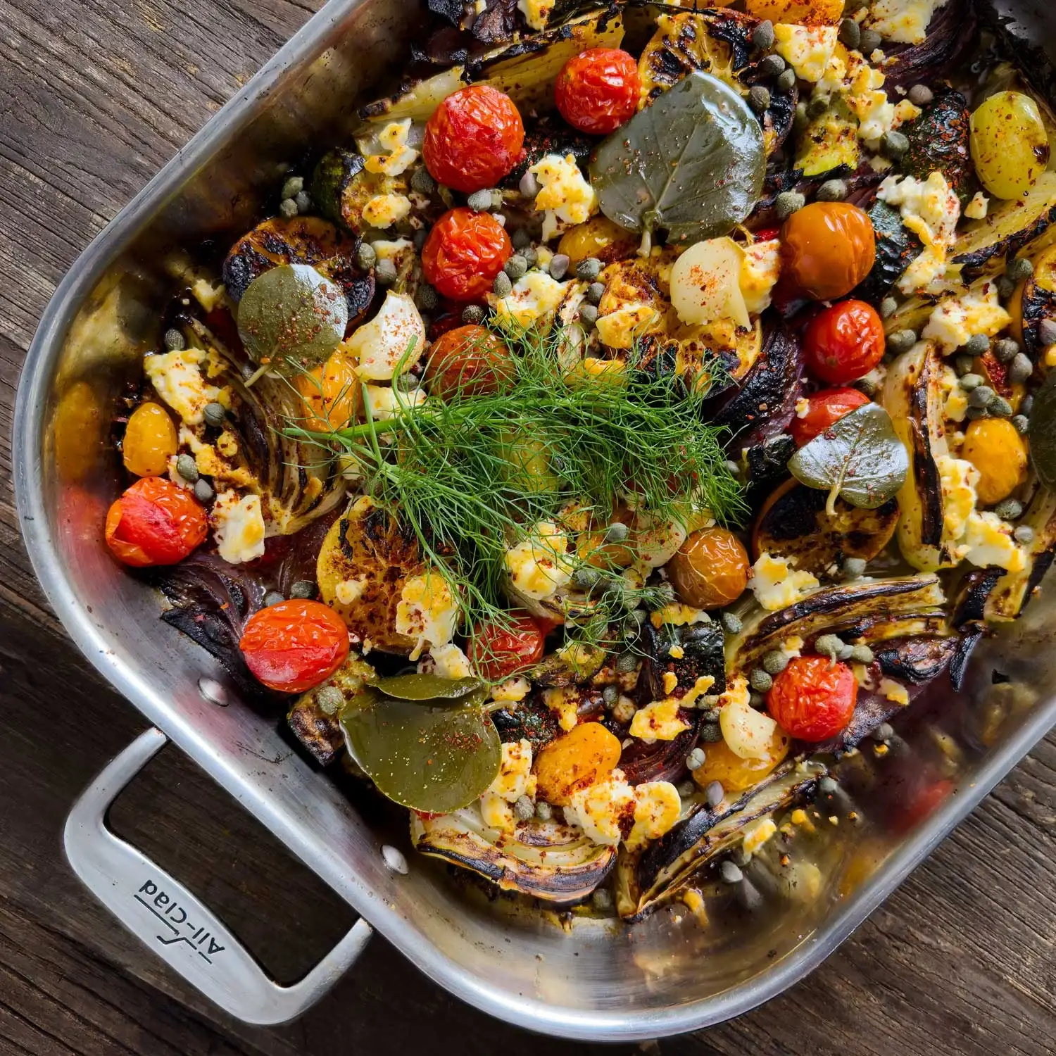 Roasted Fennel, Zucchini, and Clementines with Tomatoes and Feta