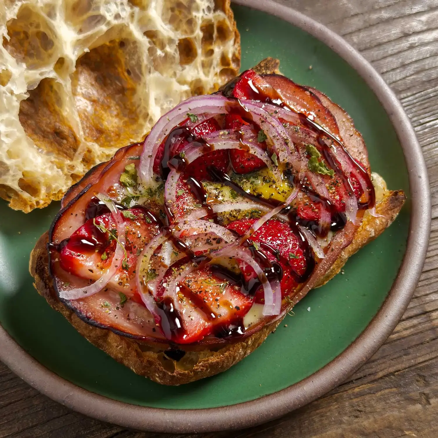 Melted Blue Cheese Sandwiches with Ham and Strawberries