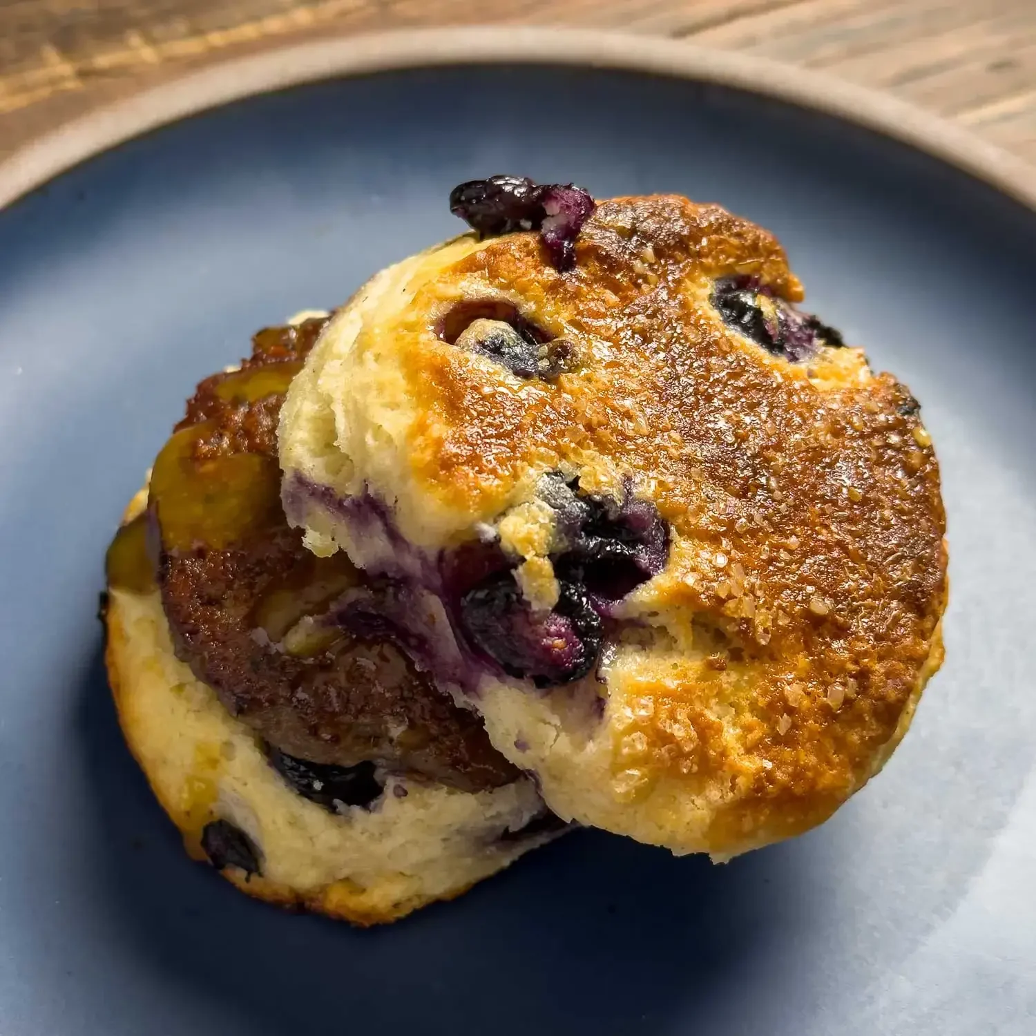 Blueberry Sausage Biscuits with Miso Maple Sauce