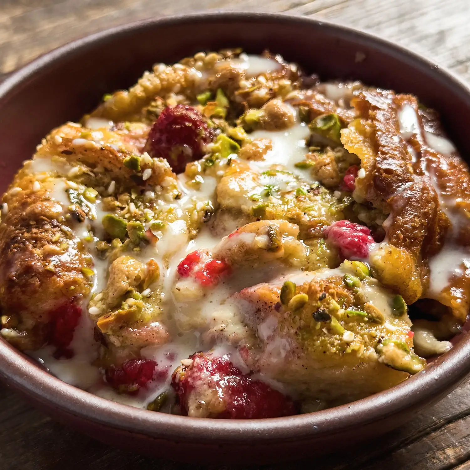Adeena Sussman's Halvah Berry Bread Pudding with Tahini Drizzle