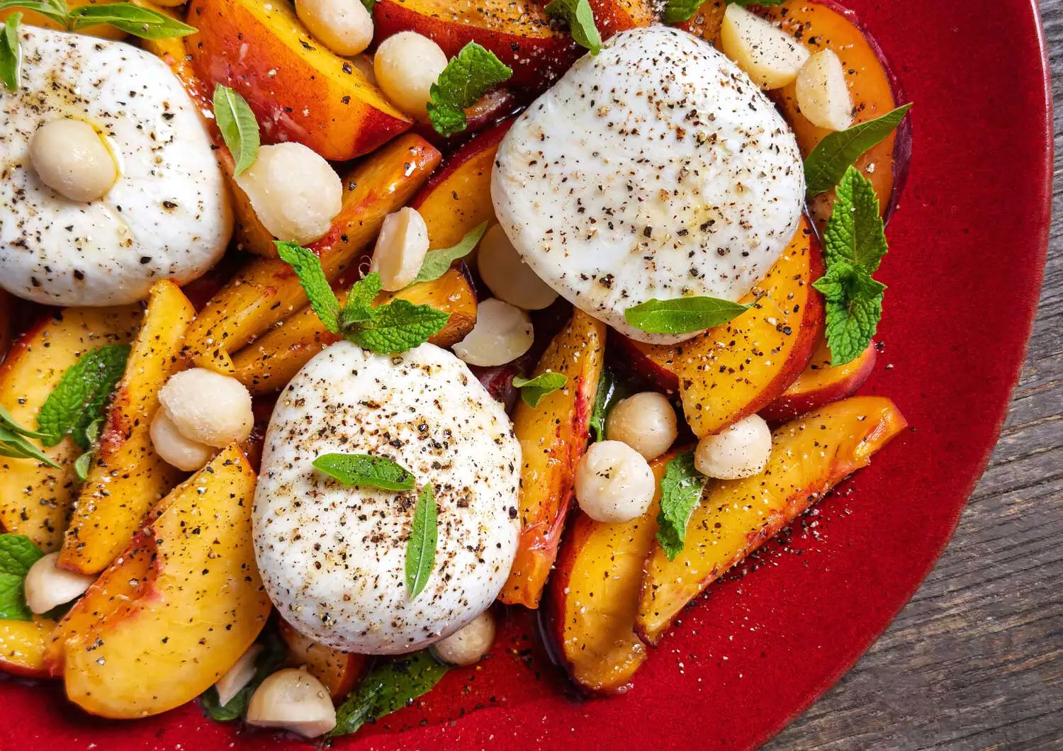 Peach, Burrata, and Macadamia Nut Salad