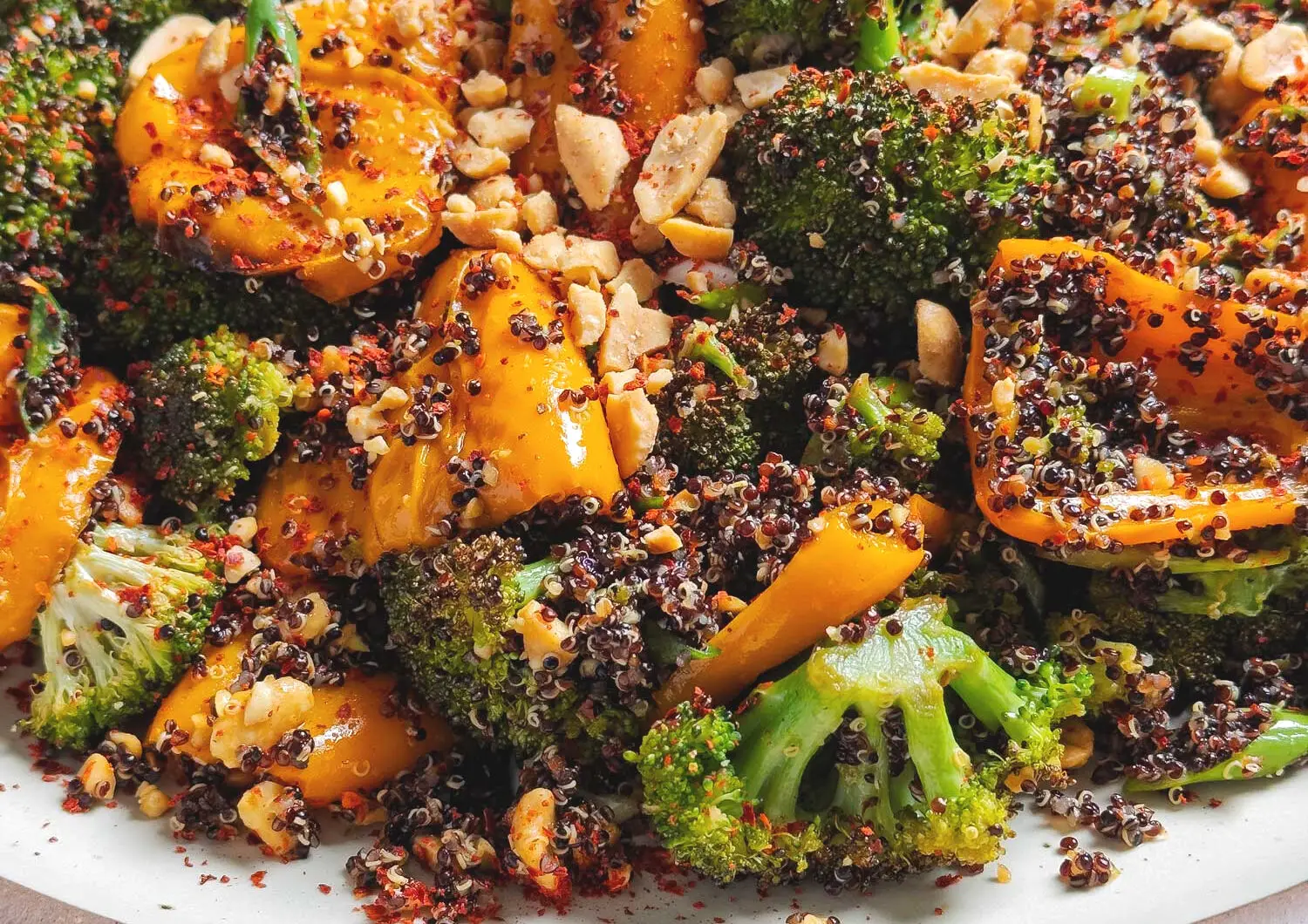 Black Quinoa with Roasted Broccoli and Sweet Peppers
