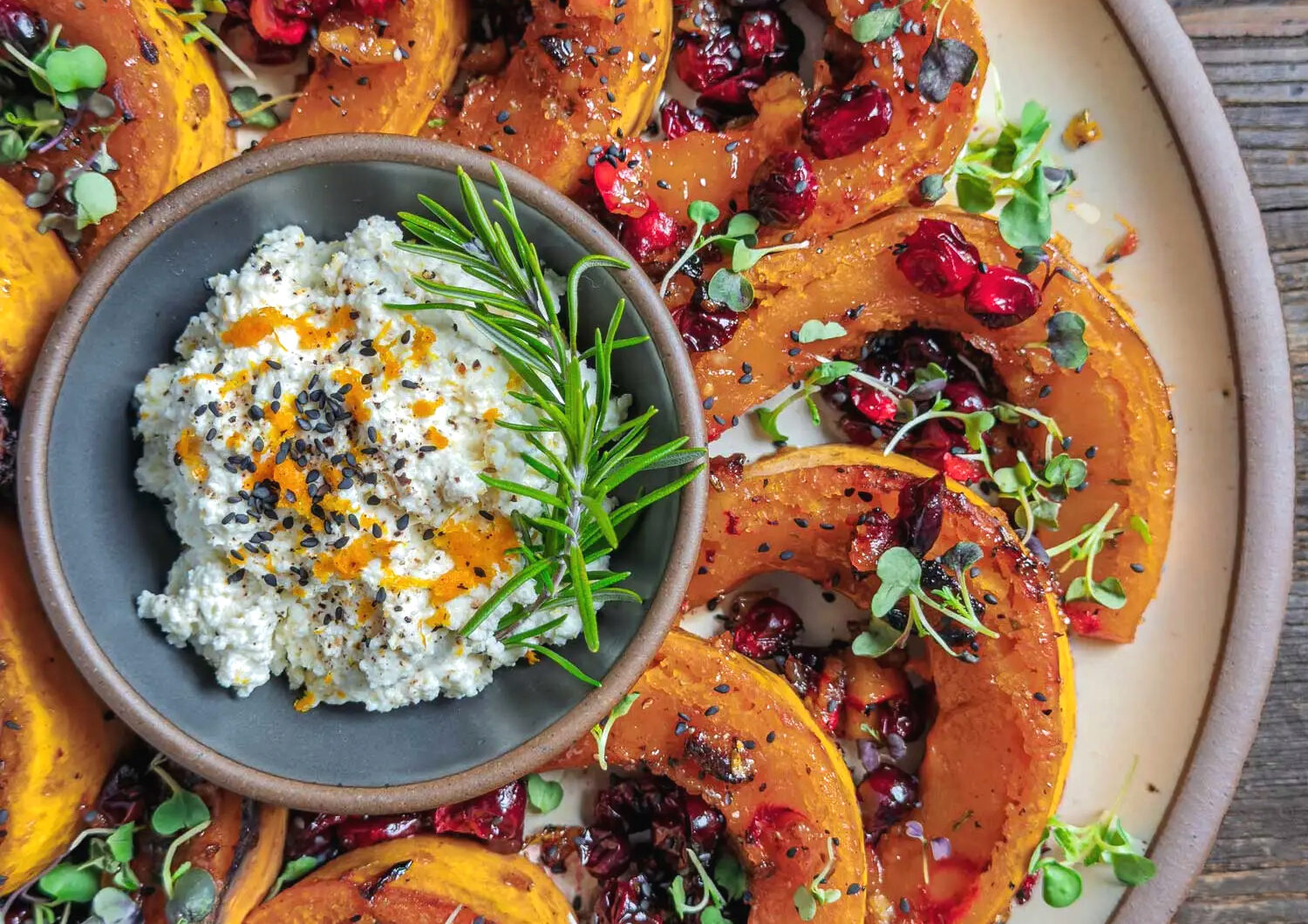 Roasted Squash and Cranberries with Ricotta