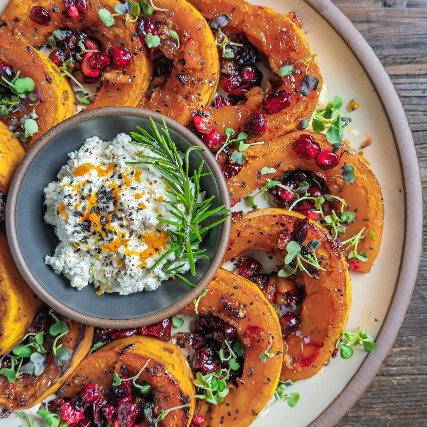 Roasted Squash and Cranberries with Ricotta