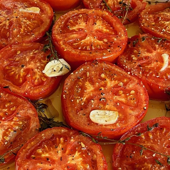 Tomatoes Roasted in Olive Oil with Garlic and Thyme