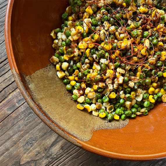 Corn and Peas with Shoyu/Butter Sauce