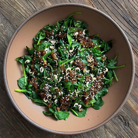 Quick-Wilted Soy Shallot Spinach