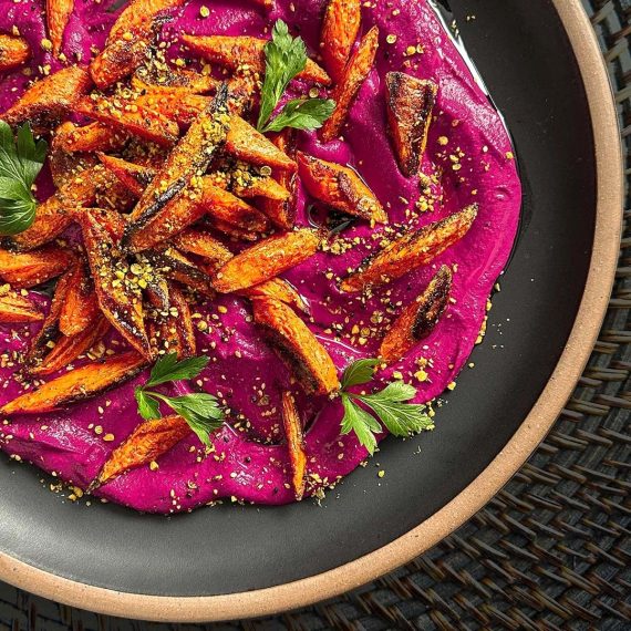 Puree of Beets with Roasted Carrots and Dukkah