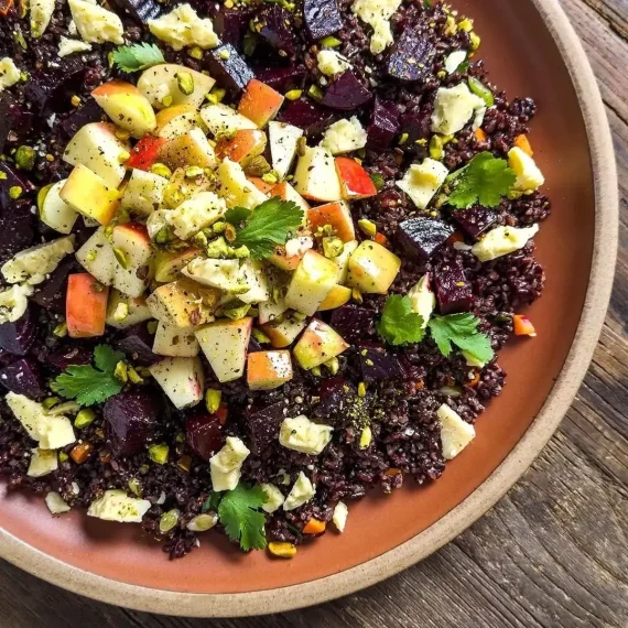 Salad of Black Rice, Beets, Apples, and Aged Cheddar