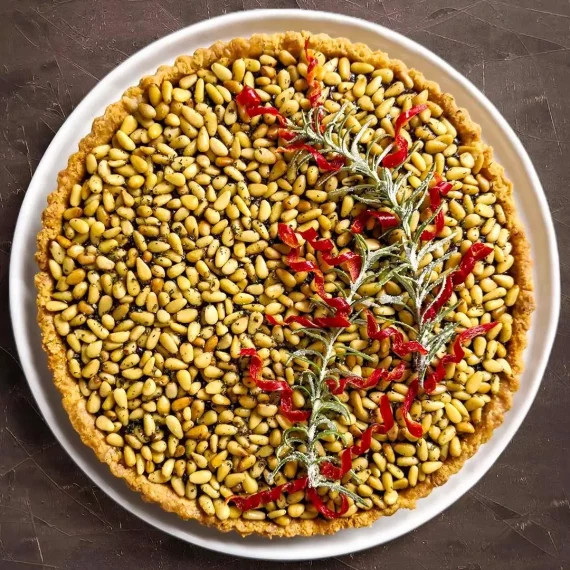 Chocolate and Chili Pine Nut Tart