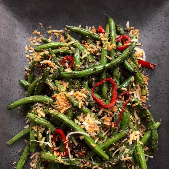 Coconut Green Beans with Black and Brown Mustard Seeds