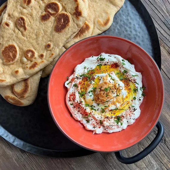 Double Shallot Labneh and Whole Wheat Naan