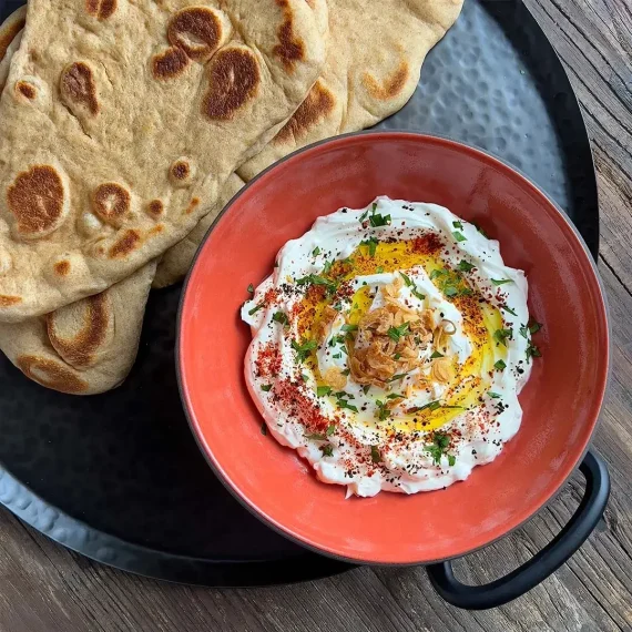 Double Shallot Labneh and Whole Wheat Naan