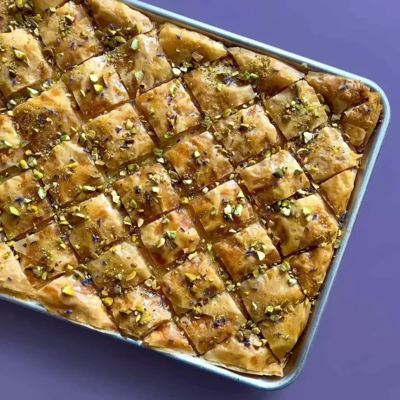 Baklava with Ricotta, Pistachios, Meyer Lemon, and Lavender