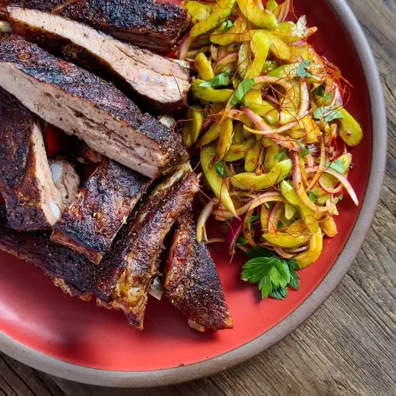 Ribs with Black Lime/Sichuan Peppercorn Salt and Asian Celery Salad 