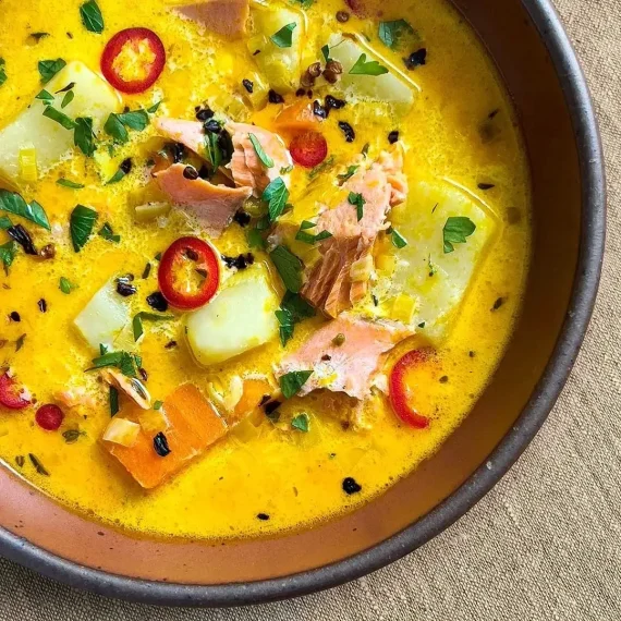 Salmon Soup with Red Palm Oil